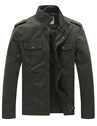 WenVen Chaqueta de Algodón Casual Otoño Chaqueta Fina Joven Cuello Alto Cazadora Ligera Entretiempo Chaqueta Clásica al Aire Libre Hombre Verde Militar Nuevo L