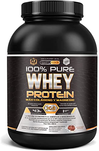 Whey Protein | Proteina whey pura con colágeno + magnesio | Tonifica y aumenta la masa muscular | Protege músculos y ayuda a la recuperación de los tejidos fibrosos | 1000g de proteína sabor chocolate