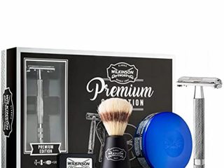 Wilkinson Sword Kit de Afeitado Clásico Manual - Set Regalo para Hombres con Maquinilla Vintage + 5 Cuchillas de Doble Hoja + Brocha de Afeitar + Jabón de Afeitado, Plata