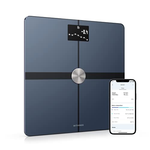 Withings Body+ Báscula inteligente, medición de la grasa corporal, IMC, masa muscular y porcentaje de agua corporal, sincronización con la aplicación móvil Bluetooth o Wi-Fi, Negro, Tamaño Único