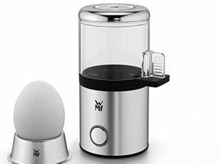 WMF Cocedor de Huevos, con espacio para un huevo, acabados de acero inoxidable de Cromargan® mate, cubierta de Tritan libre de BPA, jarra de medición de agua y perforador de huevos incluido