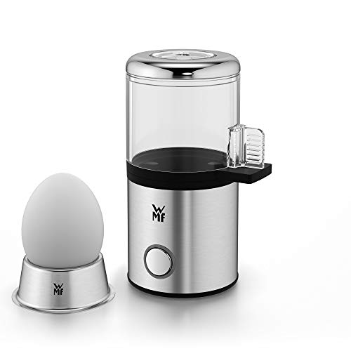 WMF Cocedor de Huevos, con espacio para un huevo, acabados de acero inoxidable de Cromargan® mate, cubierta de Tritan libre de BPA, jarra de medición de agua y perforador de huevos incluido
