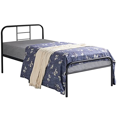 Yaheetech Cama Individual Doble Marco de Cama Hierro para Apartamento Adecuado de Colchón 90 x 190 cm/Negro