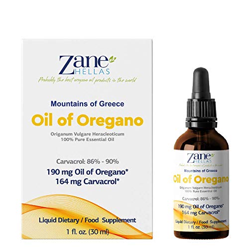 Zane Hellas 100% Aceite de orégano sin diluir.Aceite Esencial de orégano Griego Puro.86% Min Carvacrol.164mg de Carvacrol por porción.Probablemente el Mejor Aceite de orégano del Mundo.30ml