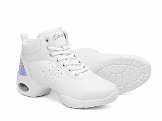 Zapatos de Baile Latino Mujer Salsa Antideslizantes Comodos Cuero Zapatillas Baile Moderno Jazz Calzado Negro Blanco