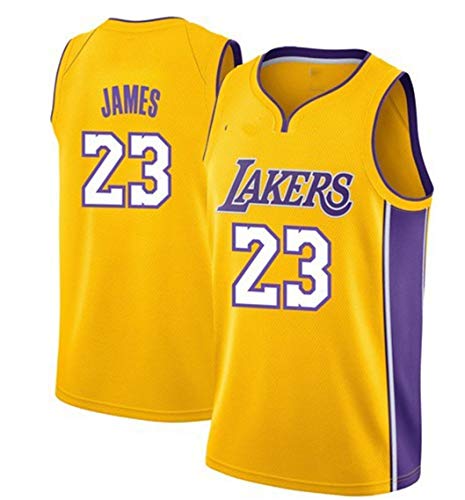 ZeYuKeJi Hombres Jersey-Lakers NBA Jersey James Jersey 23 Lakers de Malla de Baloncesto Jersey Bordado con Cuello en V Jersey Camiseta sin Mangas (Color : Yellow, Size : S)