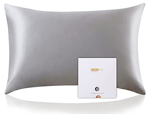 ZIMASILK Funda de Almohada de Seda de Morera 100% para el Cabello y la Piel, Ambos Lados de Seda de Momme 19, 1pc (Estándar 50x75 cm，Gris Oscuro