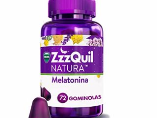 ZzzQuil Natura Complemento alimenticio para dormir, a base de melatonina para dormir y extractos de lavanda, valeriana y camomila, 72 gominolas