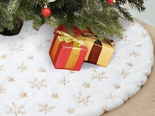120CM Falda de árbol de Navidad, Decoración navideña Alfombra Año Nuevo Decoración del hogar Fiesta Árbol Falda Copo de Nieve Árbol de Navidad Falda de Piel