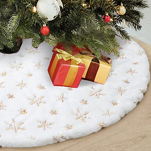 120CM Falda de árbol de Navidad, Decoración navideña Alfombra Año Nuevo Decoración del hogar Fiesta Árbol Falda Copo de Nieve Árbol de Navidad Falda de Piel