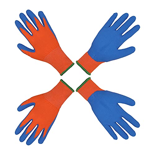 2 pares de guantes de jardinería para niños de 2 a 3 años, de 4 a 5 años y de 6 a 13 años de edad, con revestimiento de goma de espuma, guantes de trabajo para niñas y niños