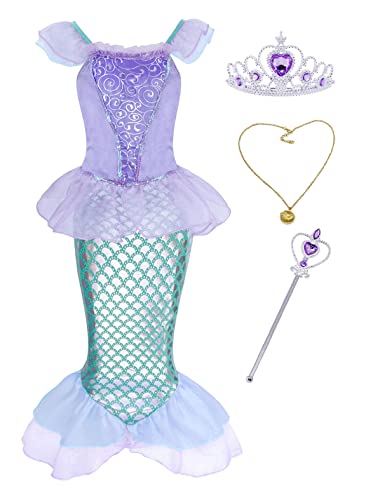 AmzBarley Princesa Sirenita Ropa Disfraz Sirena Vestido Niña Accesorios Boda Fiesta Cumpleaños Cosplay Halloween Navidad Carnaval Bautizo 7-8 Años