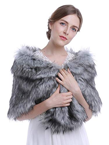 Aukmla 1920 - Chal de pelo sintético para boda, mantones y estolas de piel, gris, talla única