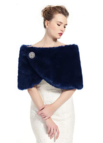 BEAUTELICATE Chal Estola de Pelo Mujer Boleros para Invierno Fiesta Novia Bodas (Azul marino, Talla única)