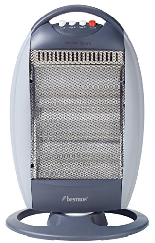 Bestron AHH1200 Estufa Halógena Oscilante, Asa de Transporte, 4 Niveles de Funcionamiento, 400 Vatios/800 Vatios, 1200 W, Plastico/Acero Inoxidable, Gris