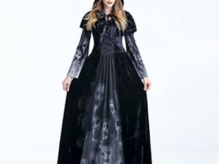 Bruja Disfraz Vampiresa de Mujer Halloween,Vestido de Calavera Vampira para Disfraces Fiesta (Negro,L)