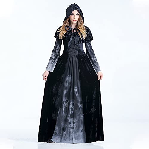 Bruja Disfraz Vampiresa de Mujer Halloween,Vestido de Calavera Vampira para Disfraces Fiesta (Negro,L)