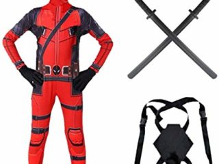 Deadpool - Disfraz de superhéroe para cosplay con espadas de poliuretano, para niños, adultos, Halloween, Navidad, fiesta, película, disfraz (130-140 cm)