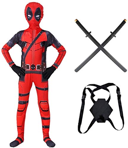 Deadpool - Disfraz de superhéroe para cosplay con espadas de poliuretano, para niños, adultos, Halloween, Navidad, fiesta, película, disfraz (130-140 cm)