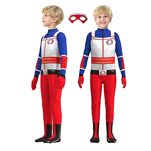 Disfraz de Superhéroe Disfraz de Henry Danger Niños Mono de Superhéroe de Cosplay ​para Niños Dibujos Animados Disfraces Niños Cosplay Halloween Carnaval Fiesta Navidad,Rojo,9-10 años
