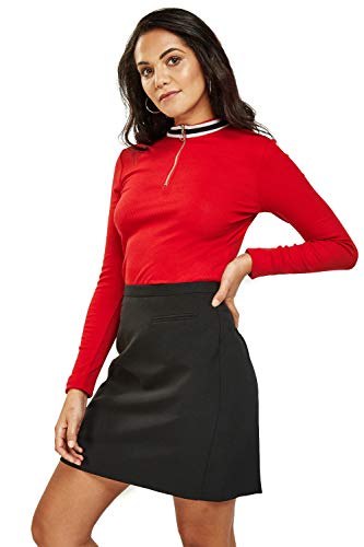 Easy Wear Blusa de algodón con cremallera para mujer, cuello alto, acanalada, color rojo