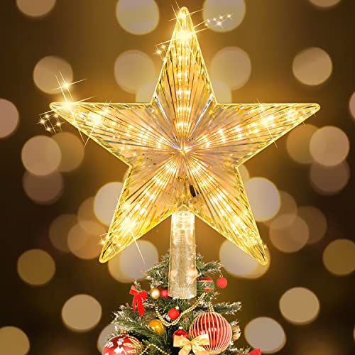 Estrella arbol Navidad - 22x23cm Estrella Navidad con 31 LED, Bateria cargada Estrella para árbol de Navidad Blanco cálido