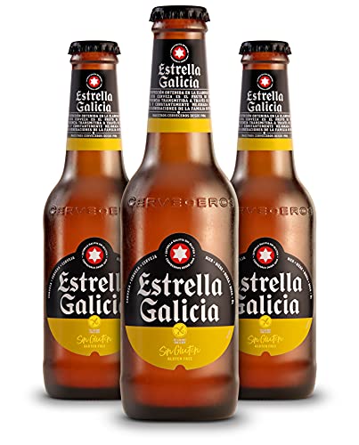 Estrella Galicia Sin Gluten Pack de 24 botellines de 25 cl – Bebida alcohólica 5,5% de volumen en alcohol - Cerveza en botella para celíacos, Gluten Free, Lager Especial, Hijos de Rivera