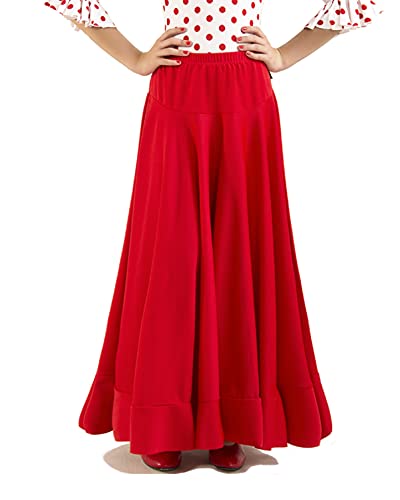 Falda de un Volante de NIÑA para la Danza Flamenco. para Clases de ensayo. Tejido de Punto de Alta caildad con caída y Mucho Vuelo. Made in Spain (Rojo, 8 años)