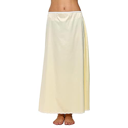 Falda Larga de Moda para Mujeres Negro Blanco Beige Falda Larga de Encaje para camisón Camisón de Raso de Seda con Encaje