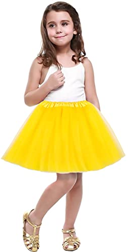 FUREINSTORE Falda de Tutú para Niñas, Falda de Tul para Ballet 3 Capas Elástica Disfraz de Princesa Carnaval 30cm de Largo Talla Única (Amarillo)