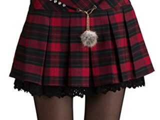 HAHAEMMA Mini Falda Mujer Plisada Escocesa Elegante Invierno Alta Cinturilla Elástica de Encaje Doble de la Colegiala (con Hermosa Cadena en la Cintura)