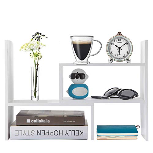 Home-Neat Estantería Organizador de Escritorio DIY Madera Blanco Librería Estante de Sobremesa para Oficina Casa 74x19x42cm