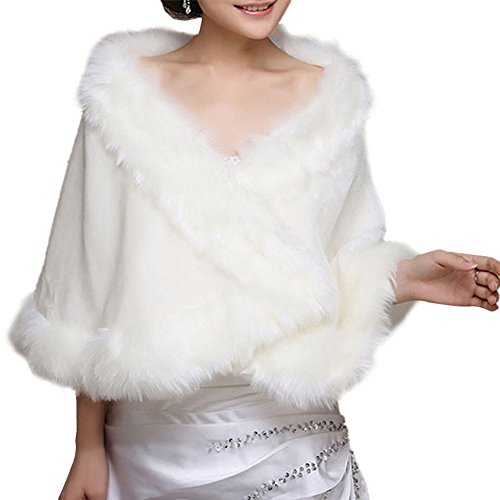 Insun Mujeres Chales Estolas de piel Boleros Chal de moda de lujo para fiesta bodas Blanco