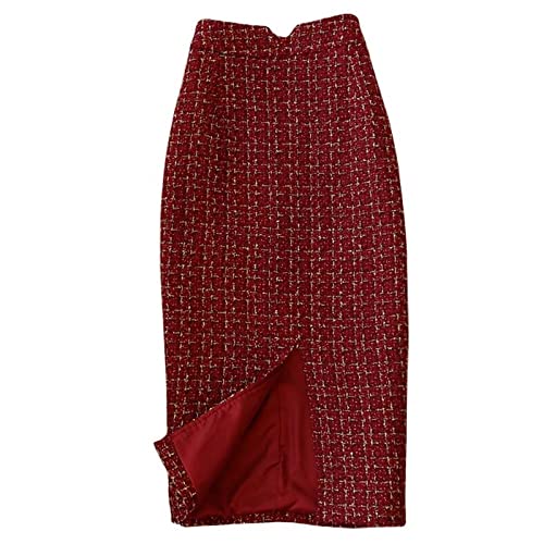 JJDSL Falda De Lana De Cintura Alta - Celosía De Lana De Tweed De Gran Tamaño con Cremallera Falda Lápiz, Otoño Invierno Casual Dama Elegante Corte Faldas Bodycon De Media Longitud, Adecuadas para El