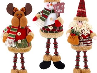 KAHEIGN 3 Piezas Figuras De Peluche De Navidad, Navidad Sentado Papá Noel Monigote De Nieve Reno Decoración Navideña Figura De Piernas Largas para Decoración De Chimenea De Mesa