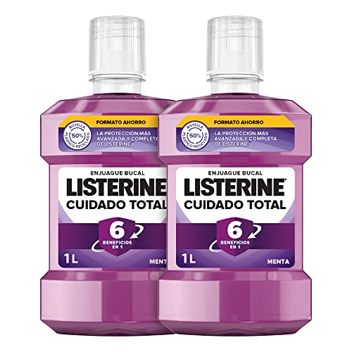 Listerine Cuidado Total, Enjuague Bucal, Sabor Menta, Pack de 2 x 1000 ml