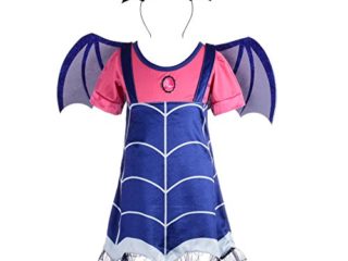 Lito Angels Vestido de Disfraz Vampirina para Niñas, con Alas de Murciélago Aro de Pelo, Talla 7-8 años, B