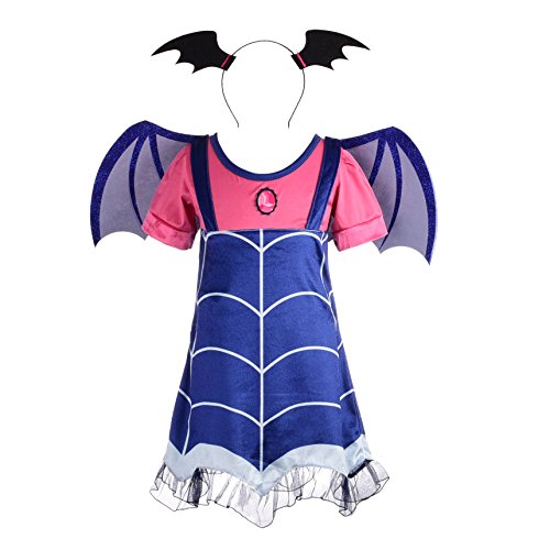 Lito Angels Vestido de Disfraz Vampirina para Niñas, con Alas de Murciélago Aro de Pelo, Talla 7-8 años, B