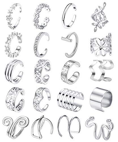 Milacolato 20Pcs Pendientes Ajustables Para el oído Pendientes Para Mujer Clip de Cartílago no Perforante de Acero Inoxidable en Conjunto de Pendiente de Envoltura