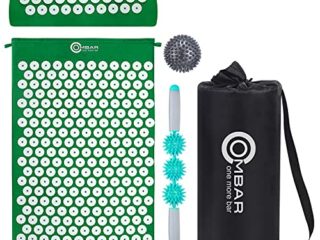 OMBAR Esterilla Acupresión Kit con Almohada para Acupuntura y Yoga, Kit de Masaje con Cojín Alivia el Dolor de Espalda y Cuello, Relaja los Músculos y Reduce el Insomnio