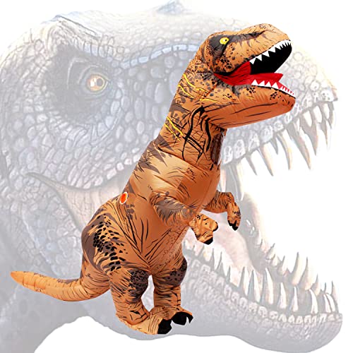 PARAYOYO Halloween Inflable T-Rex Dinosaurio Disfraz Divertido Vestido Marrón Cable USB Blow Up Party Cosplay Disfraces para Adultos