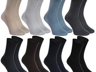 Rainbow Socks - Hombre Mujer Calcetines Diabéticos Sin Elasticos - 8 Pares - Beige Marrón Negro Grafito Azul Marino Caqui Azul y Gris - Talla 44-46