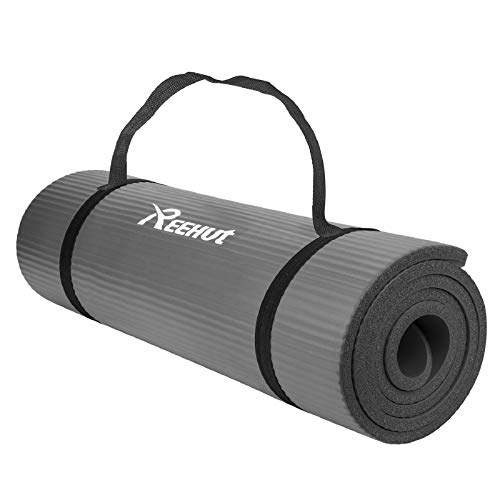 REEHUT Esterilla Yoga Colchoneta de Yoga Antideslizante NBR Alta Densidad Gruesa 12mm Diseñada para Pilates y Entrenamiento con Correa de Hombro 180cm x 60cm