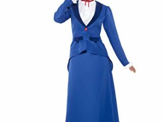 Smiffys-46753L Disfraz de niñera Victoriana, con Chaqueta con Camisa postiza, Falda y som, Color Azul, L-EU Tamaño 44-46 (Smiffy'S 46753L)
