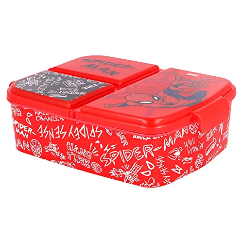 Spiderman |Caja De Almuerzo Con 3 Compartimentos - Fiambrera Infantil Para Colegio - Lonchera Para Niños
