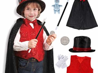 Tacobear Mago Disfraz para niños Mago Accesorios Capa Mago Gorro Mago Varita Mago Guantes Mago Disfraz de rol para Carnaval Halloween Navidad 9 Piezas (M)