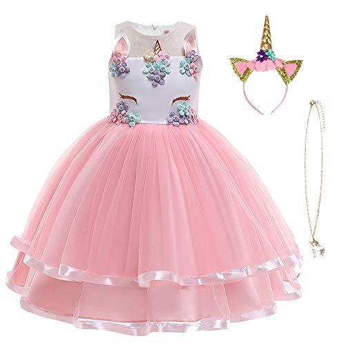 URAQT Disfraz Unicornio Niña, Vestidos Unicornio Niña, Disfraz de Princesa, para Fiesta de Cosplay, Boda, Partido,Vestido de Princesa 100 cm