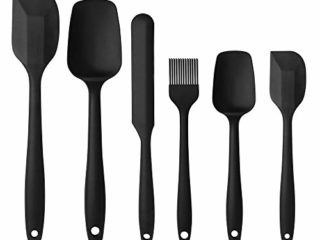 Vicloon Utensilios de Cocina de Silicona,6Pcs Espátulas Silicona Incluye Hilvanado Cepillo, Espátula,Cuchara, No Tóxico, Antiadherente,Resistente al Calor,Utensilios para Cocina y Horneado (Negro)