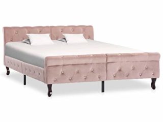 vidaXL Estructura de Cama con Dosel Soporte Base Mueble Individual Tapizada Cabecero Dormitorio Habitación de Terciopelo Rosa 140x200 cm