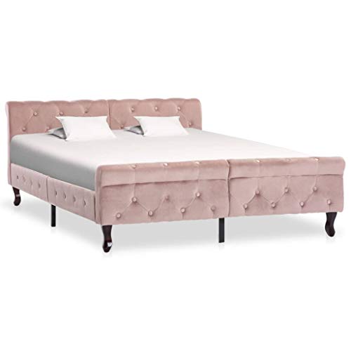 vidaXL Estructura de Cama con Dosel Soporte Base Mueble Individual Tapizada Cabecero Dormitorio Habitación de Terciopelo Rosa 140x200 cm